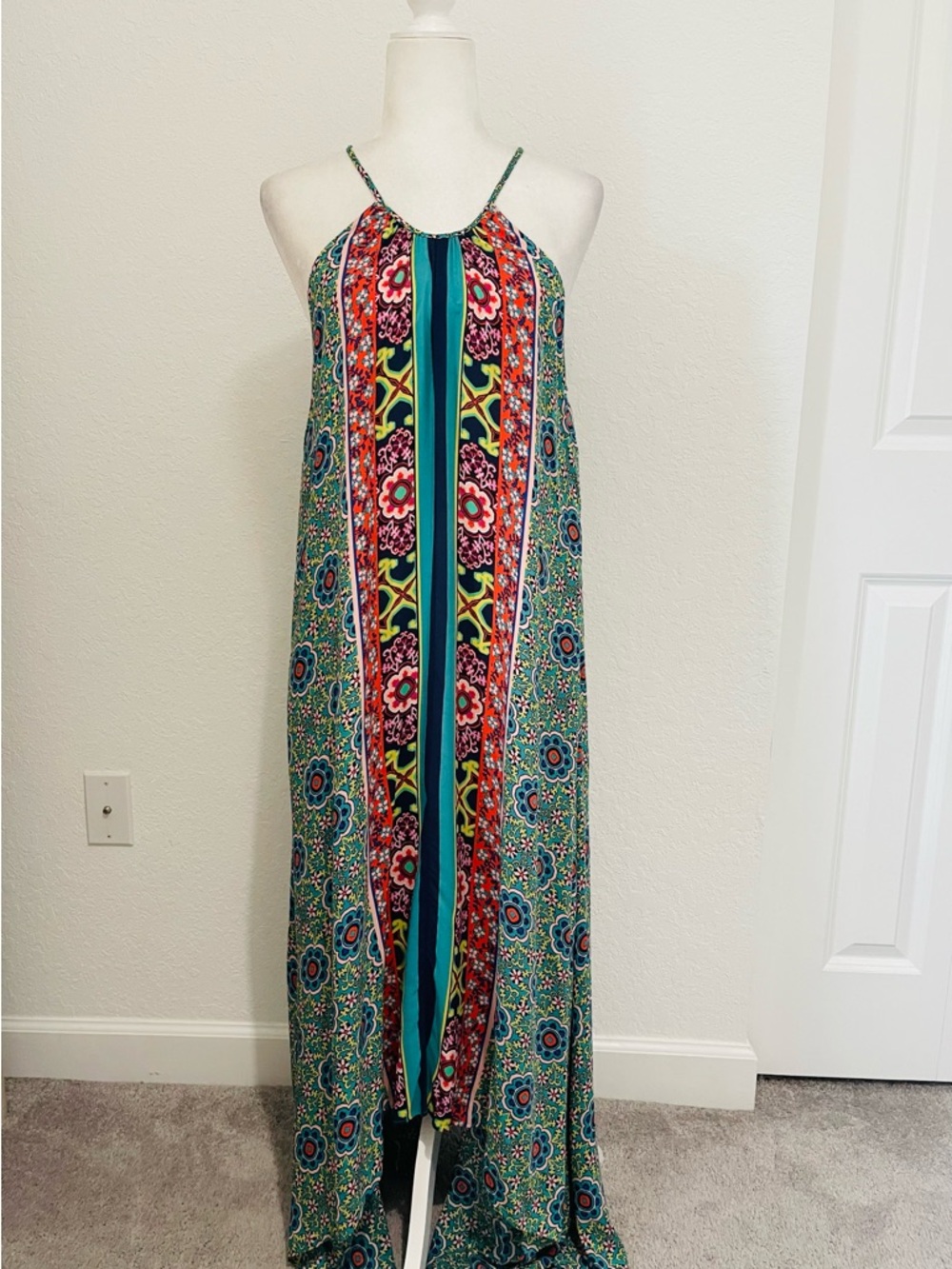 NEW Anthropologie Asymmetrical Hem Printed Maxi Dress Size XS/S